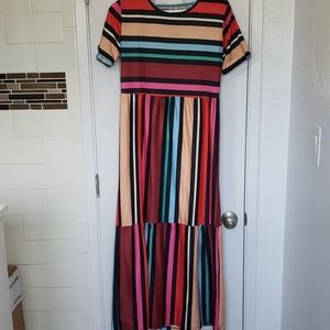 Multicolored Striped tiered midi dress
